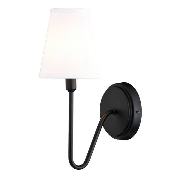 VAXCEL Briar 5 in. 1 Light Matte Black Traditional Wall Sconce White ...