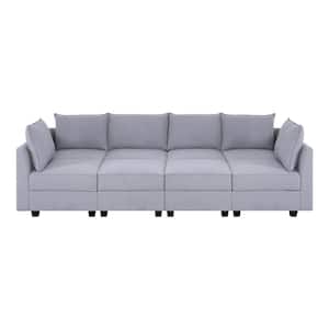 112.8 in Modern 6-Seater Upholstered Sectional Sofa with Double Ottoman - Gray Linen Sofa Couch for Living Room/Office