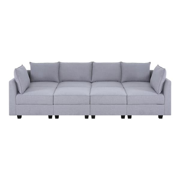 112.8 in Modern 6-Seater Upholstered Sectional Sofa with Double Ottoman - Gray Linen Sofa Couch for Living Room/Office