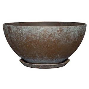 10 in. Weathered Copper Rosie Bowl Resin Planter