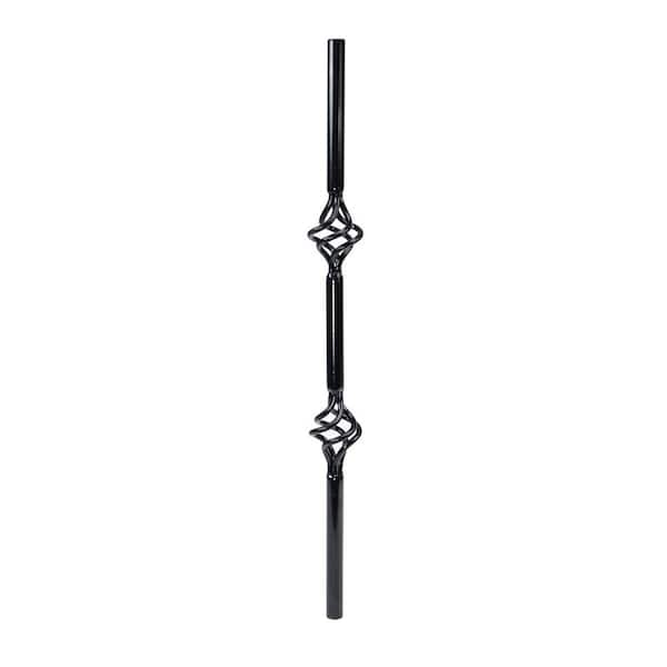 Fortress Railing Products 32 in. x 3/4 in. Gloss Black Steel Round Double Basket Deck Railing Baluster