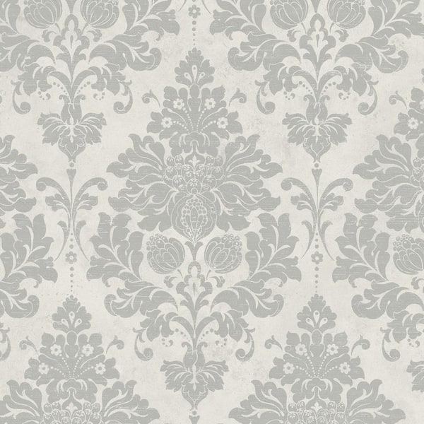 Norwall Damask Wallpaper in Pearl and Silver