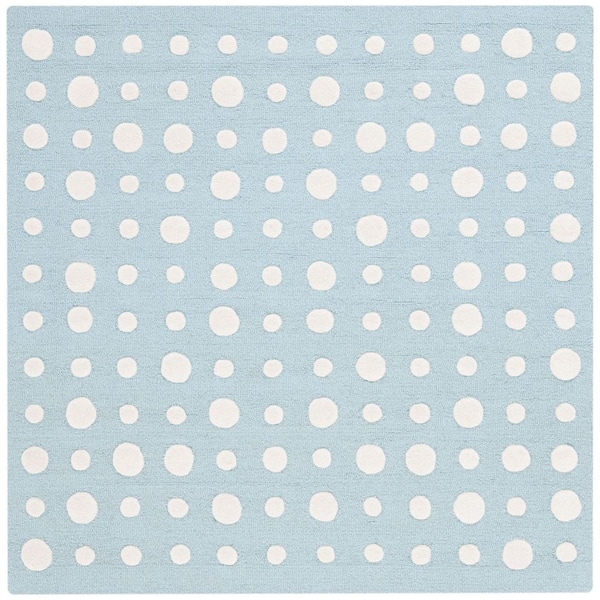 Kids 5 ft. x 5 ft. Blue/Ivory Abstract Polka-Dot Square Area Rug