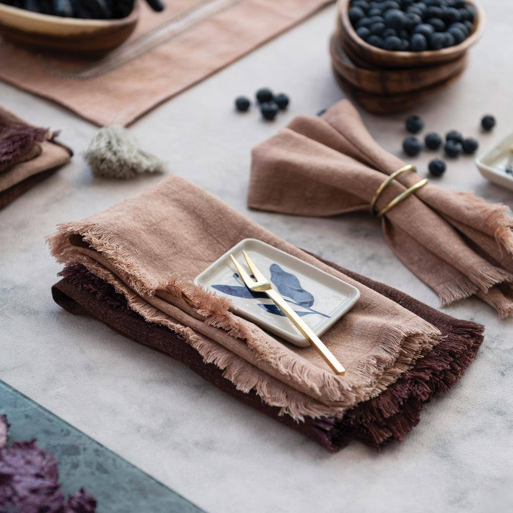 18" Square Beige Linen Napkins, Set of 4