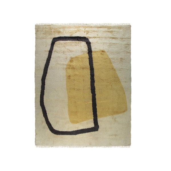 Yellow 9 ft. x 12 ft. Hand-Knotted Wool Contemporary Art Deco Area Rug