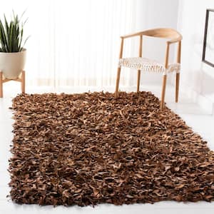 Leather Shag Brown Doormat 3 ft. x 5 ft. Solid Area Rug