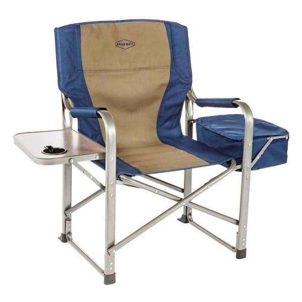 Kamp-Rite Portable Director's Chair with Cooler, Cup Holder, & Side Table, Navy/Tan
