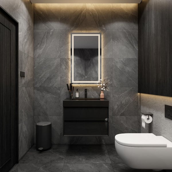 MIA 30 in. W x 20 in. D x 24 in. H Single Sink Floating Bath Vanity in Gloss Black with Black Stainless Steel Top