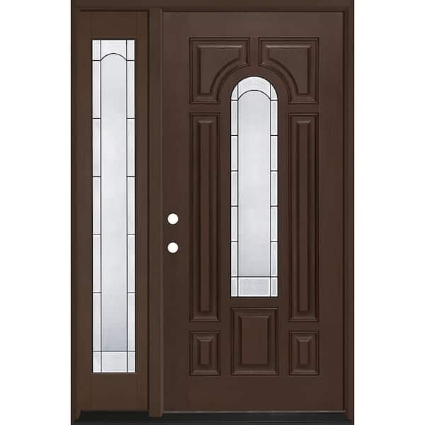 Regency 53 in. x 80 in. CenterLite Empire Glass RHIS Hkry Mahogany Fiberglass Prehung Front Door w/14in-Full SL 4-9/16