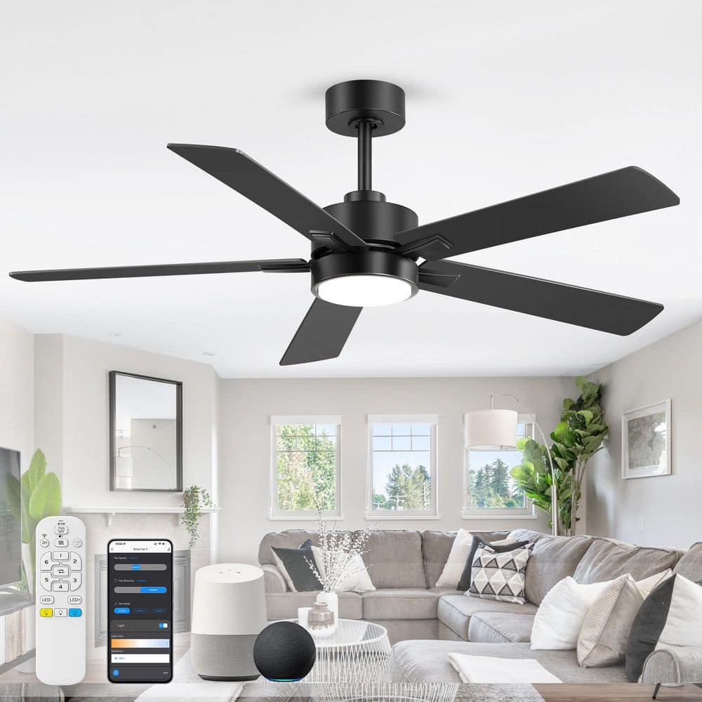 Breezary Valerie 52 in. Black Standard Smart Covered Outdoor