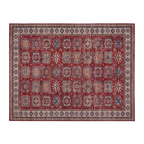 Minot Printed Chenille Red 6 ft. x 9 ft. Polyester Runner Rug