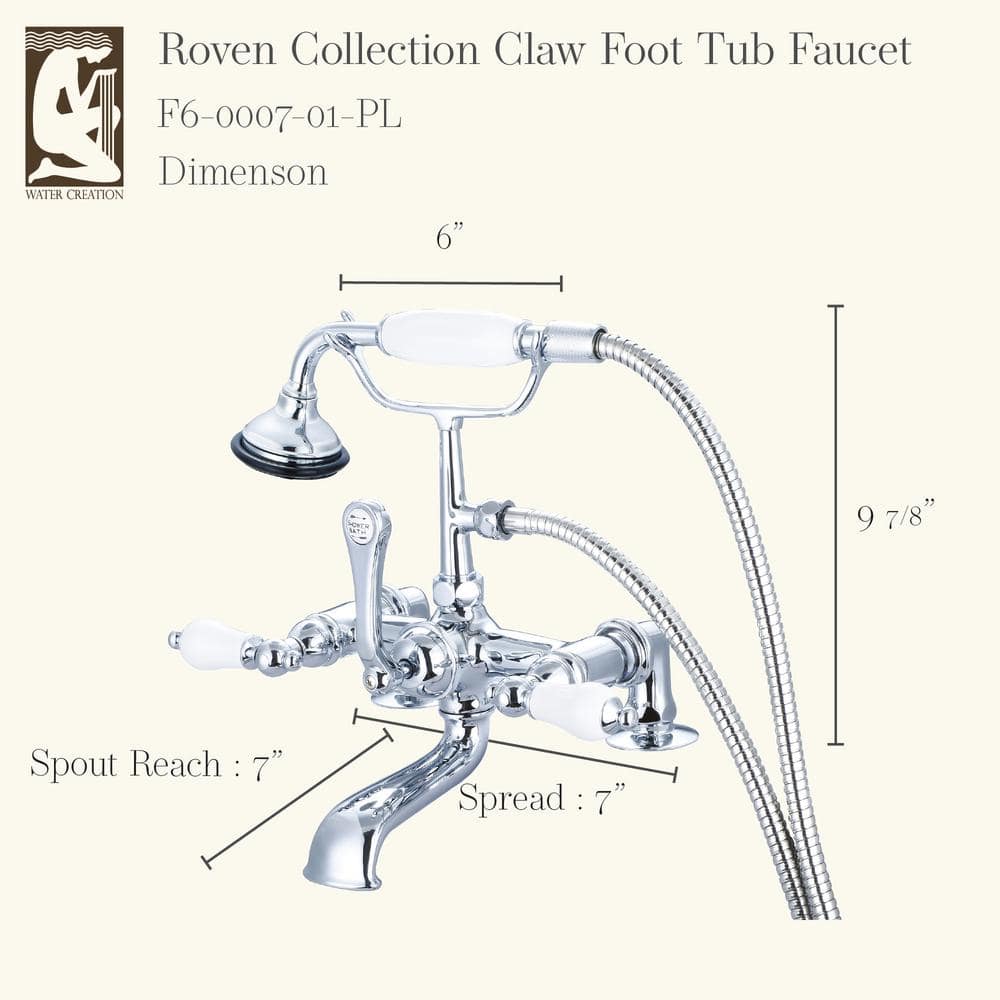 Elegant Polished Nickel 7" Deck Mount Tub Faucet with Porcelain Levers