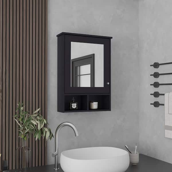 FORCLOVER 21 in. W x 29 in. H Rectangular Medicine Cabinet with Mirror in Black