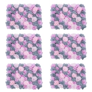 23 .6 in. x 15.7 in. Gray and Pink Artificial Floral Wall Panel Rose Dahlia Wedding Centerpieces (6-pieces)
