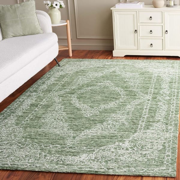 Metro 5 ft. x 5 ft. Green/Ivory Medallion Distressed Square Area Rug