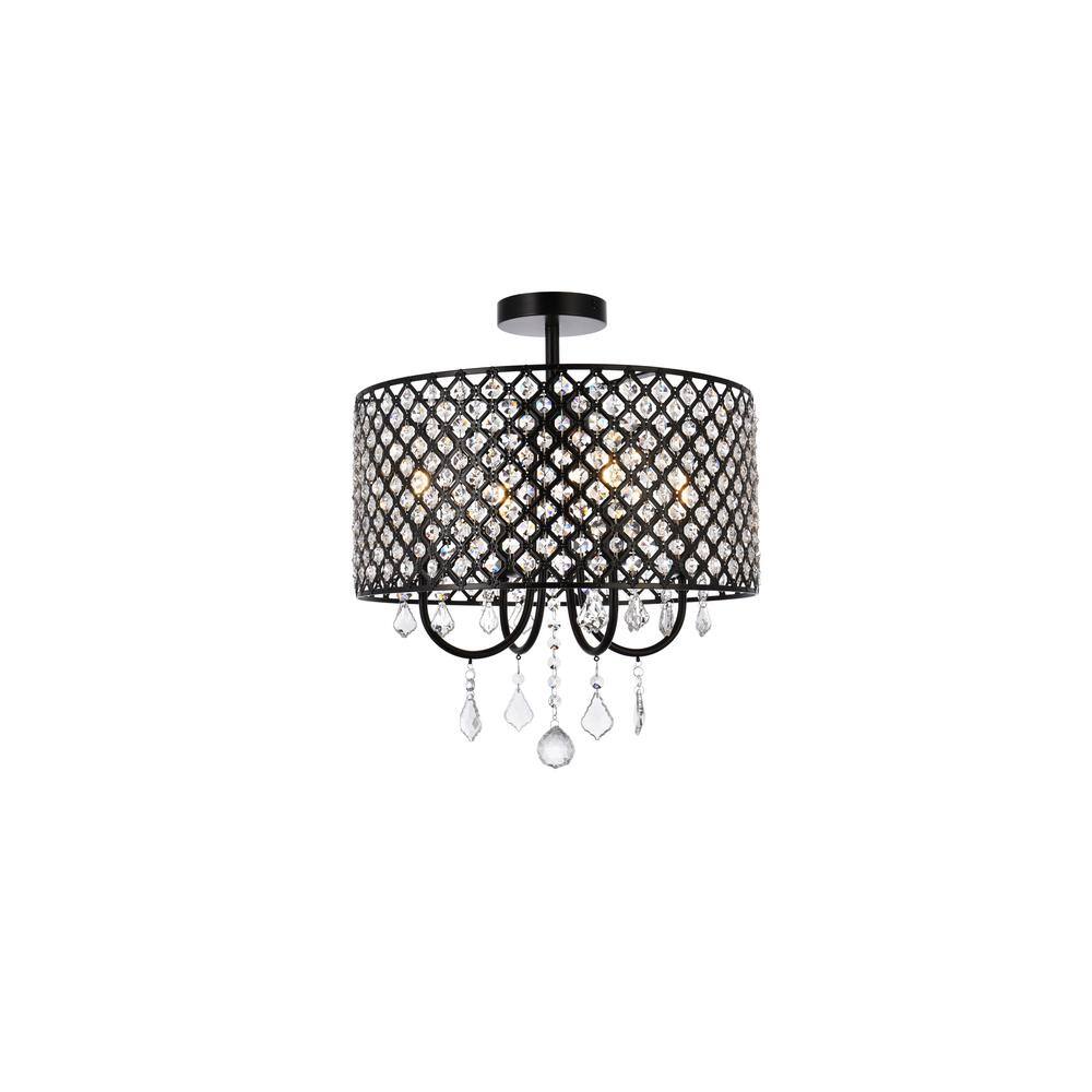Timless Home 17 in. 4-Light Transitional Black Flush Mount with No Bulbs In