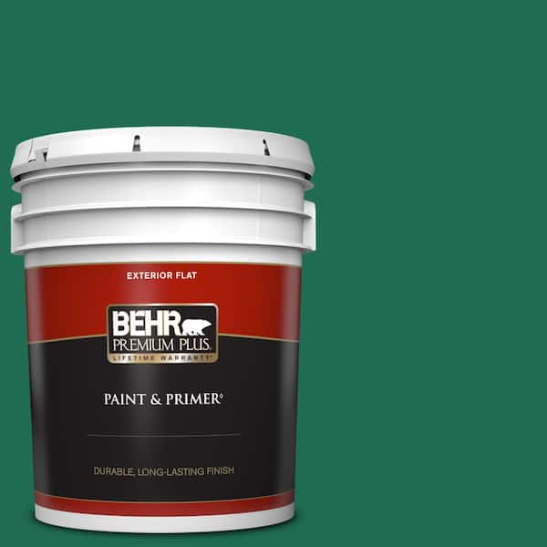 BEHR PREMIUM PLUS 5 gal. #P430-7 Sparkling Emerald Flat Exterior Paint & Primer