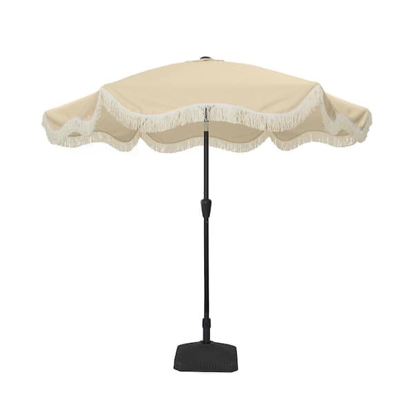 Clihome 9 ft. Unique Design Crank Design Outdoor Market Umbrella in Beige with Full Fiberglass Rib and Base