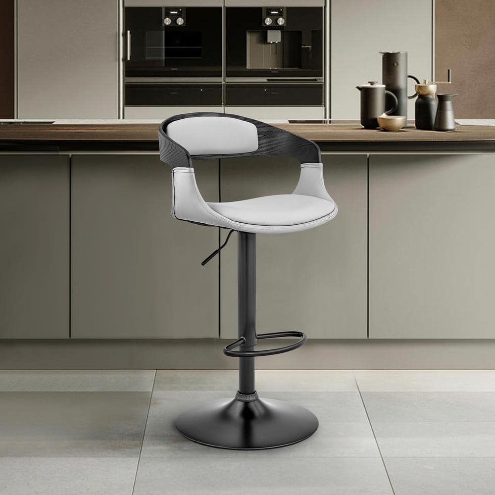 Benson 24-32 in. Adjustable Height High Back Grey Faux Leather and Black Wo