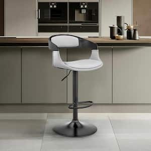 Benson 24-32 in. Adjustable Height High Back Grey Faux Leather and Black Wood Bar Stool with Black Base