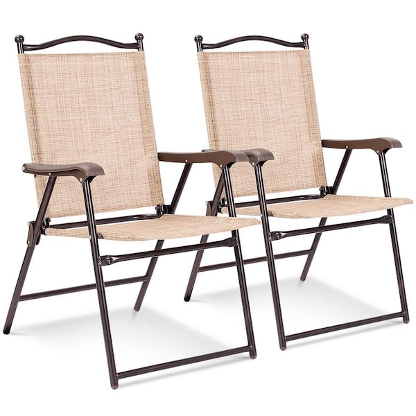 Costway Yellow Metal Outdoor Patio Folding Beach Lawn Chair (Set of 2)