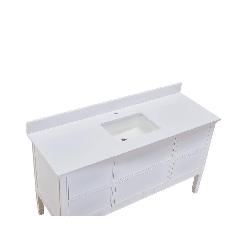 Milano White 61" Composite Stone Vanity Top with Sink