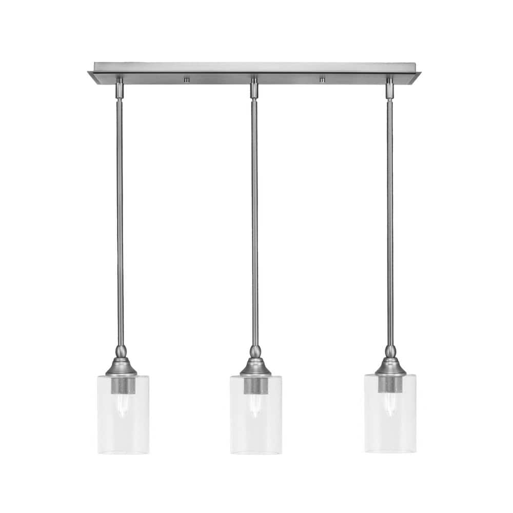 Livingston 100-Watt 3-Light Nickel Shaded Pendant Light with 4 in. Clear Bu