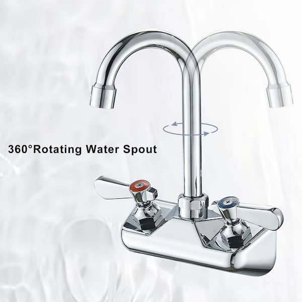 Double Handle Wall Mount Gooseneck Lever Handle Standard Kitchen Faucet in Polished Chrome