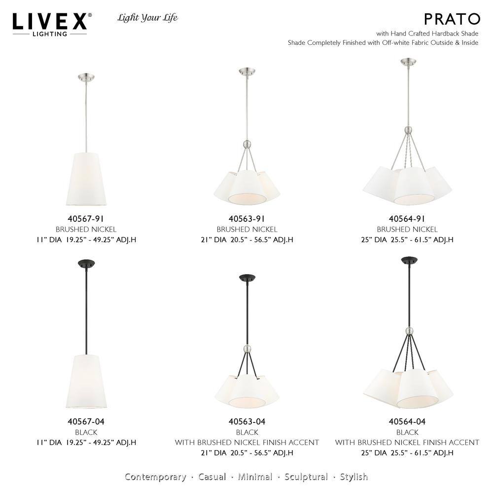 Prato Modern 3-Light Chandelier with Brushed Nickel Finish and Off-White Shade