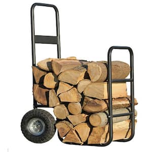 14 in. x 38 in. Firewood Log Hauler Rolling Log Rack - Pnuematic Wheels