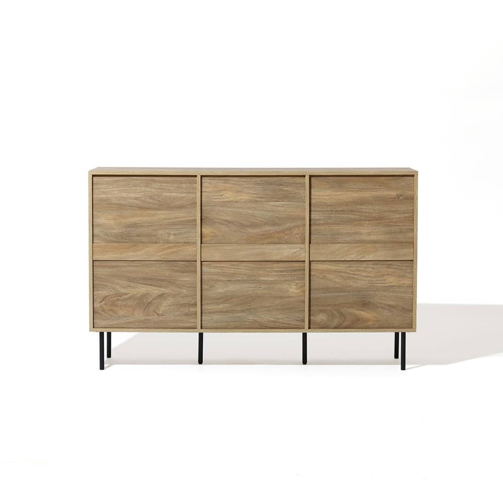 Mid-Century Modern Natural Wood and Black 55.1-Inch Sideboard Cabinet