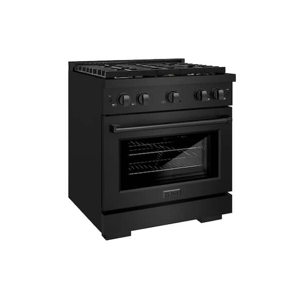 ZLINE Kitchen and Bath 30 in. 4 Burner Freestanding Gas Range & Convection Gas Oven with Brass Burners in Black Stainless Steel