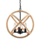 C Cattleya 4-Light Black Candle Style Globe Chandelier with Rope