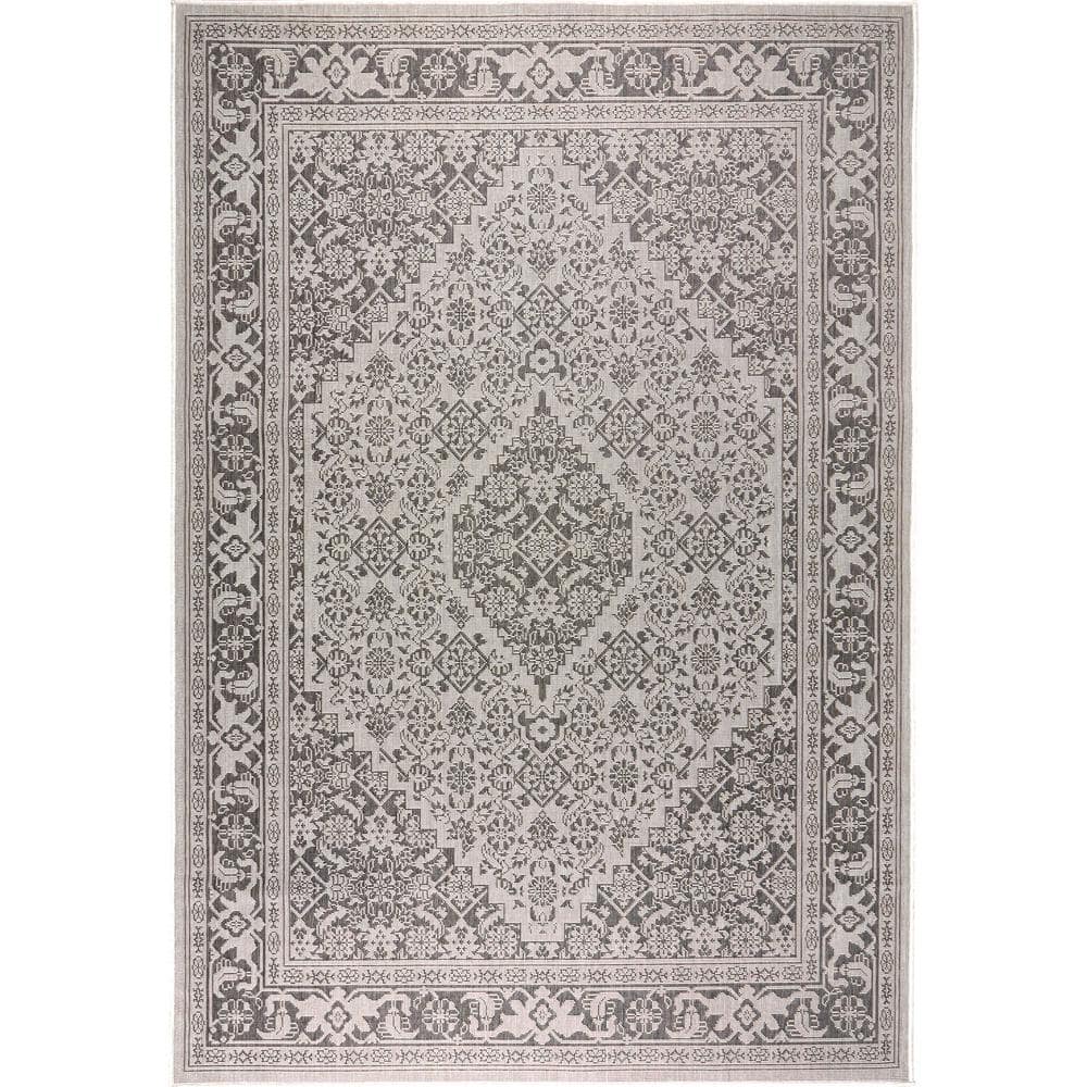 Dahlia Gray and Black Medallion Outdoor Area Rug