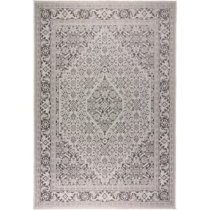 Patio Country Dahlia Gray/Black 5 ft. x 7 ft. Medallion Indoor/Outdoor Area Rug