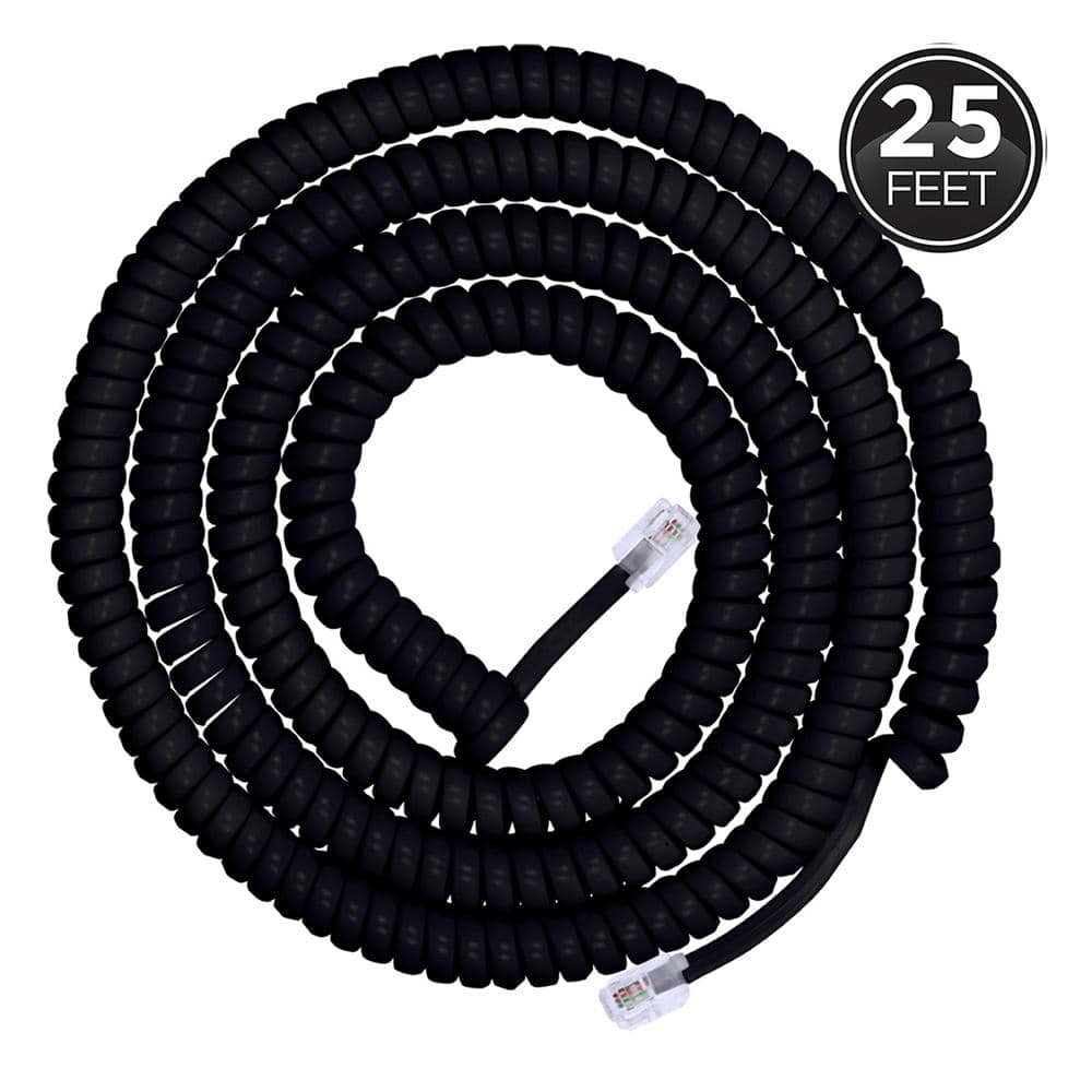 Power Gear 25ft. Coiled Telephone Cord  Black  For Home or Office  76139 pack 2