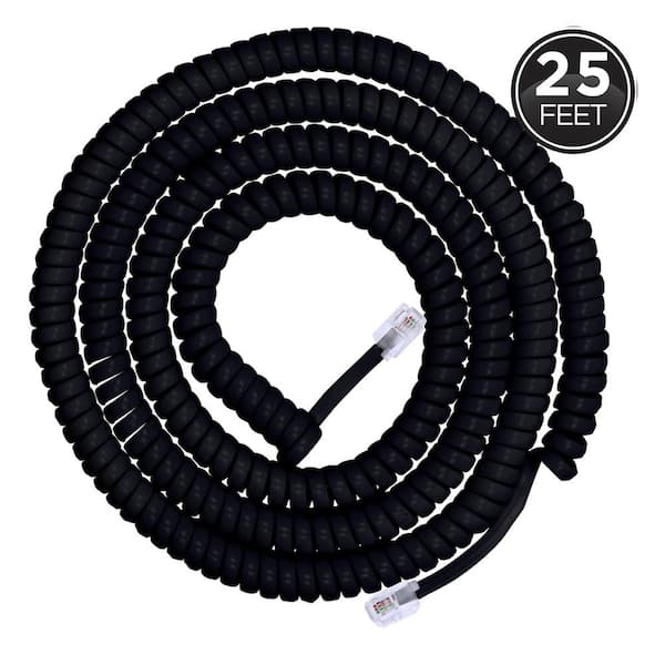 Pack of 2 Telephone Cord Handset Cord Telephone Handset Coiled Cord Cable Telephone Spiral Cable 25 ft Uncoiled Black 