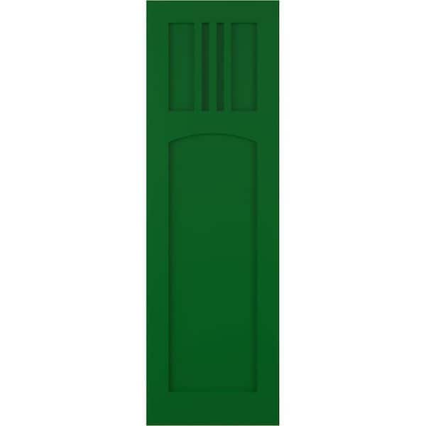 Ekena Millwork 12 in. x 45 in. PVC True Fit San Miguel Mission Style Fixed Mount Flat Panel Shutters Pair in Viridian Green