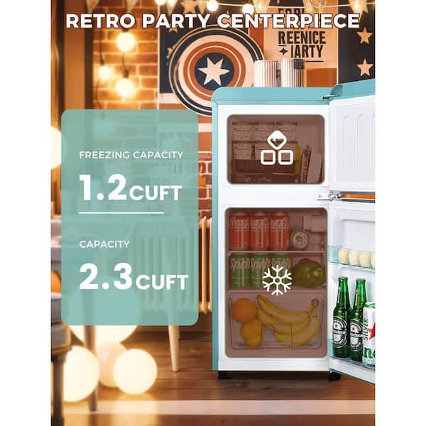 3.5 cu. ft. Retro Refrigerator Mini Fridge with Freezer, 2-Doors and Adjustable Mechanical Thermostat in Blue