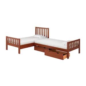 Aurora Chestnut Twin Corner Twin Wood Bed with Storage Drawers