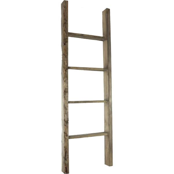 Ekena Millwork 19 in. x 60 in. x 3 1/2 in. Barnwood Decor Collection Pebble Grey Vintage Farmhouse 4-Rung Ladder