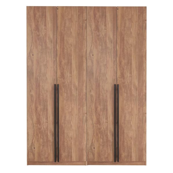 Lee Golden Brown 63 in. Freestanding Wardrobe with Hanging Rod, Shelf, 2-Drawers and SNAP Tool-Free Assembly (Set of 2)