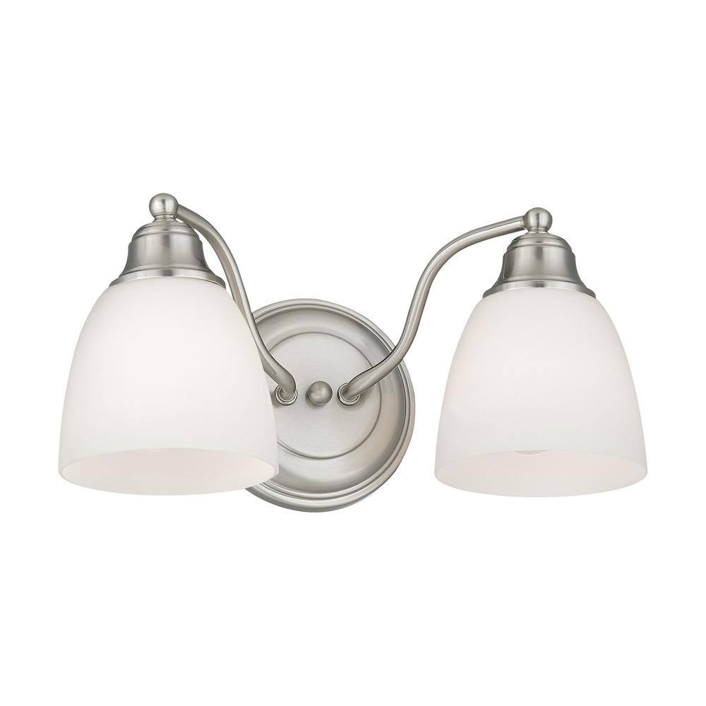 Elegant Brushed Nickel 2-Light Vanity with Satin Opal White Glass