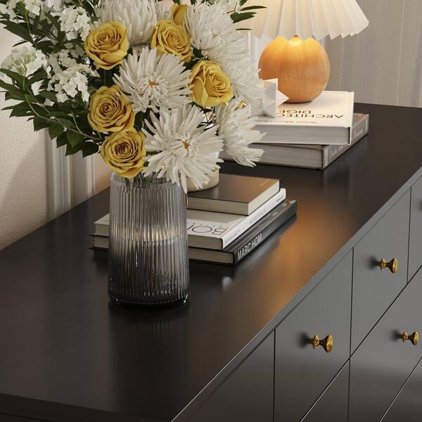 black and gold dresser ikea Kingdely 10-Drawer 55.1 in. Chest of Drawers with Spacious Countertop, Sturdy Legs Golden Handles, with Storage ZJ-JQ330034-02 Sequin & Embellished