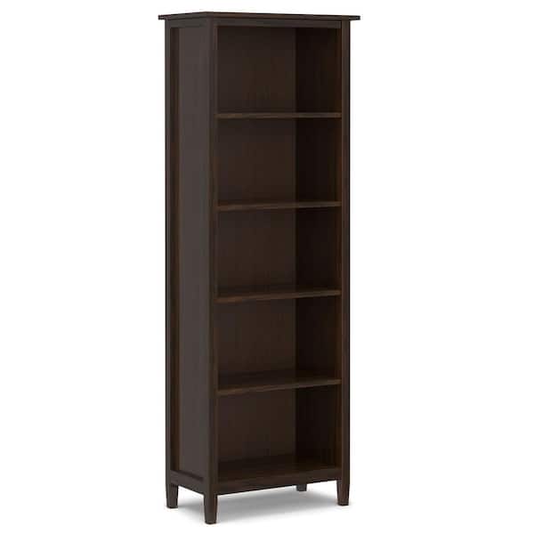 Simpli Home Warm Shaker 72 in. H Tobacco Brown Solid Wood 5-Shelf 5 Shelf Bookcase