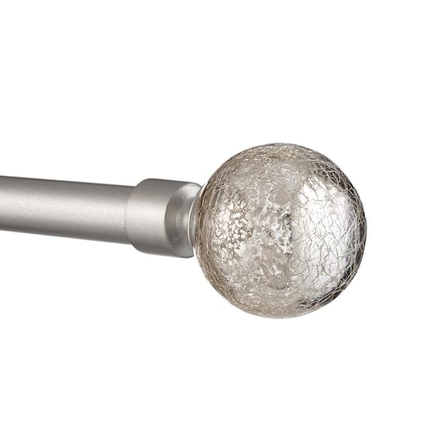 EXCLUSIVE HOME Silver Aged Sphere 66 in. - 120 in. Adjustable 1 in. Single Curtain Rod Kit in Matte Silver with Finial