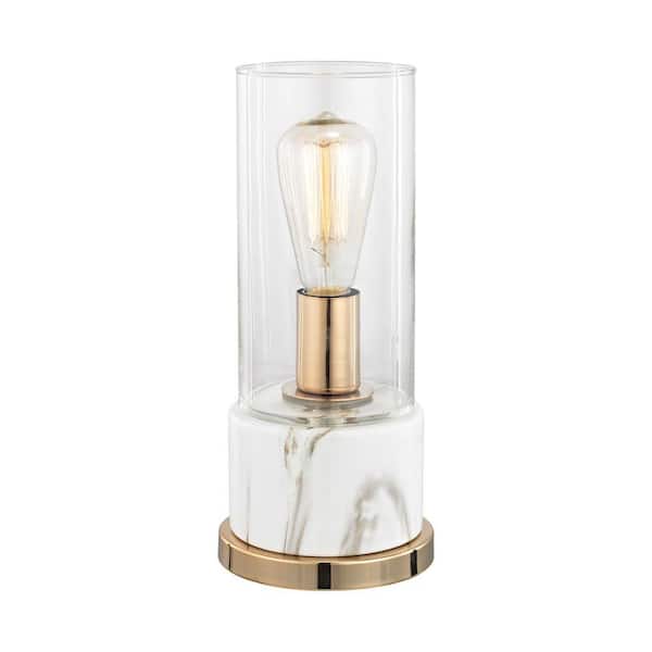 Faux Marble Table Lamp, Gold Exposed Bulb Table Lamp
