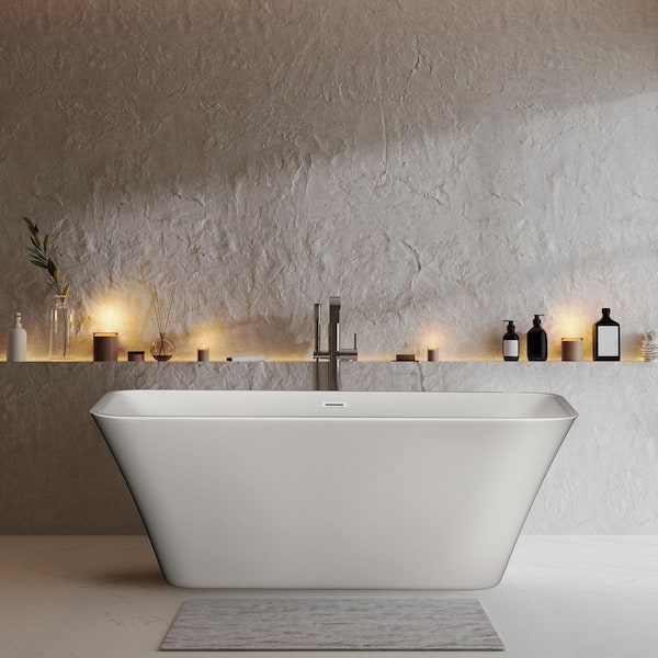 Getpro 67 in. Acrylic Freestanding Flatbottom Non-Whirlpool Soaking Bathtub in White