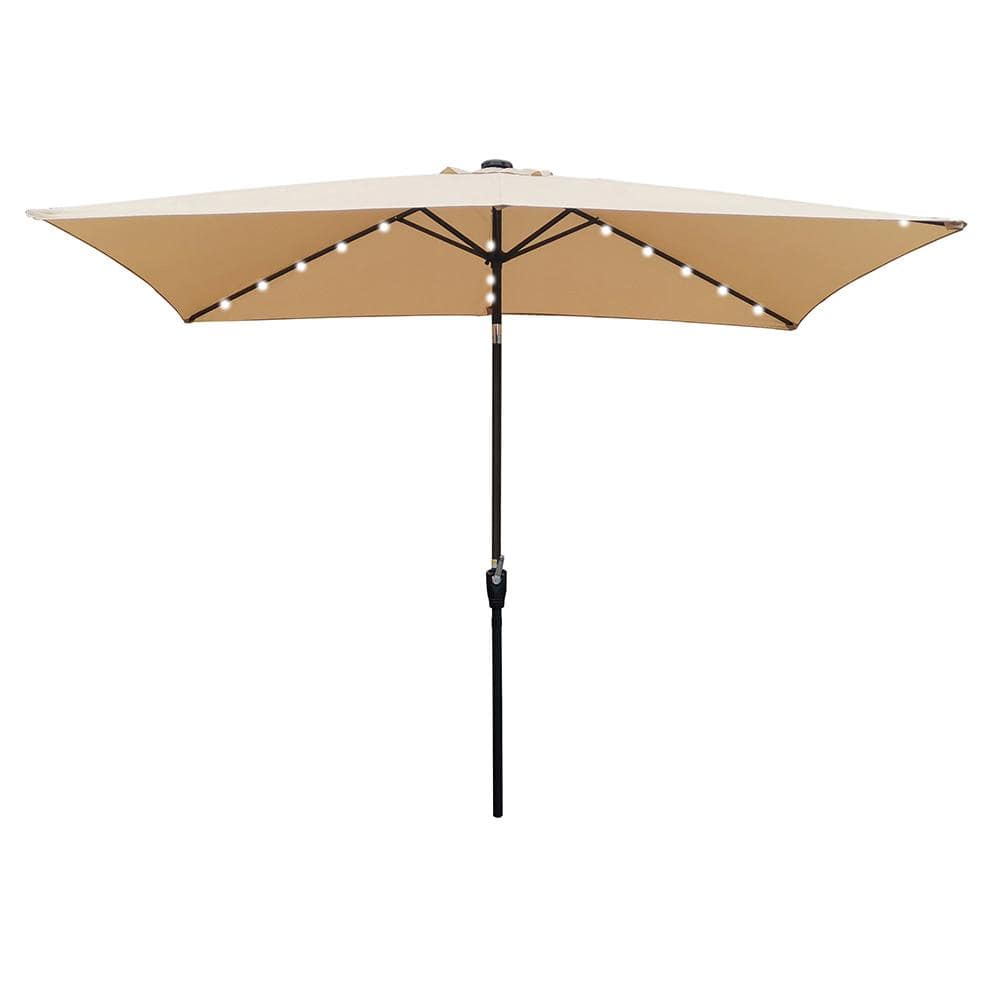 10 x 6.5 ft. Solar LED Lighted Market Patio Umbrella with Crank and Push Bu