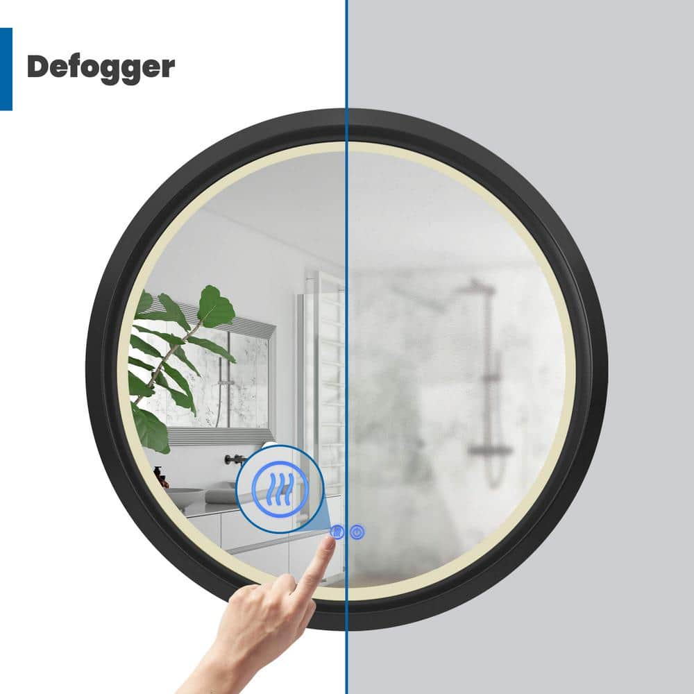 36 Inch Round Black LED Bathroom Vanity Mirror with Anti-Fog